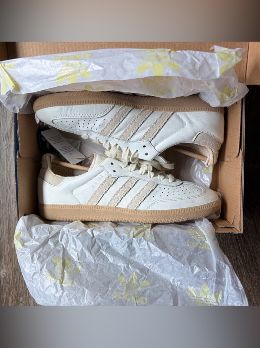Adidas Sambas OG Shoes in Core White Wonder White Magic Beige Women’s 7